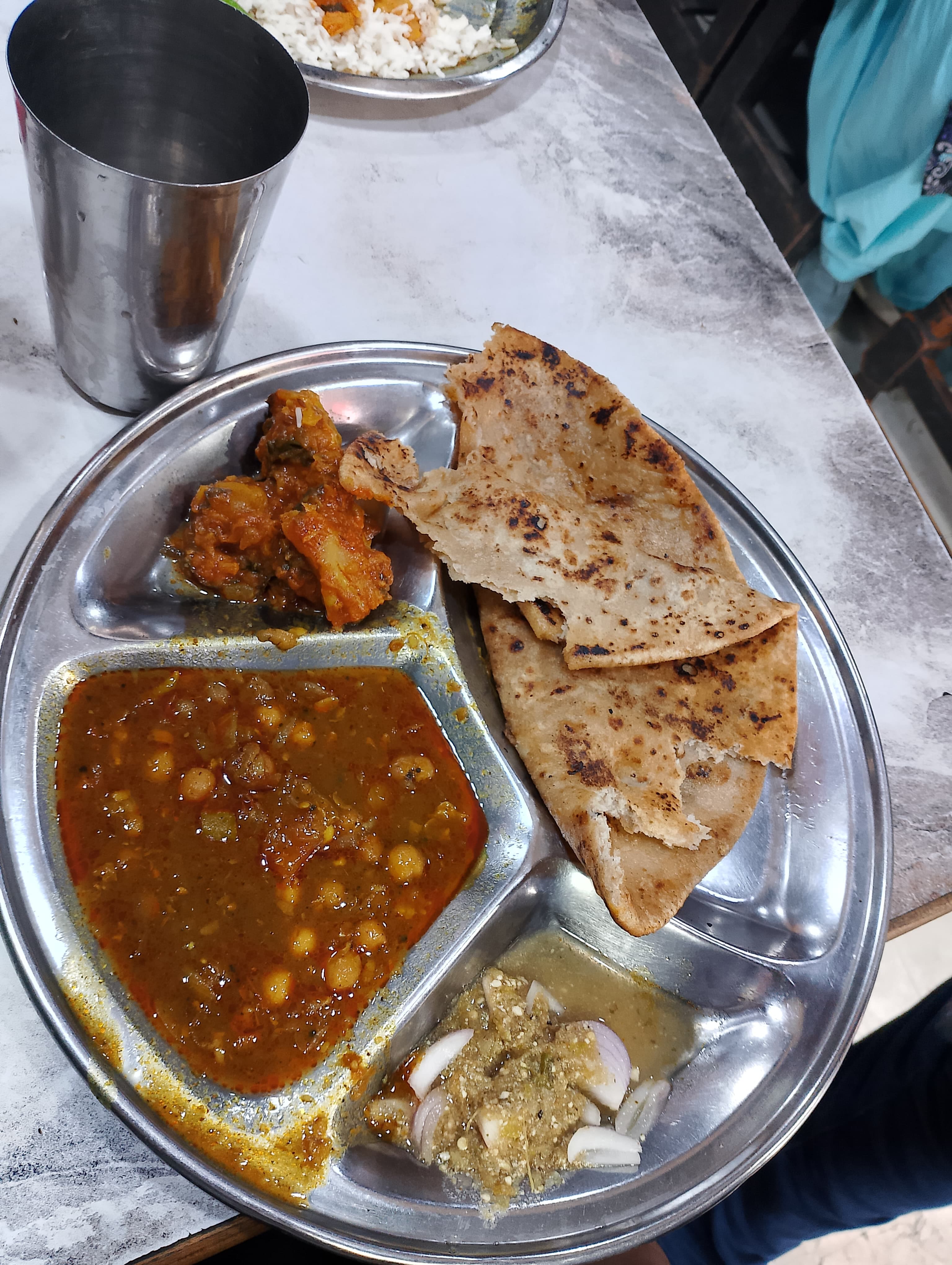 Delicious aloo parantha at a vegetarian dhaba in Jammu