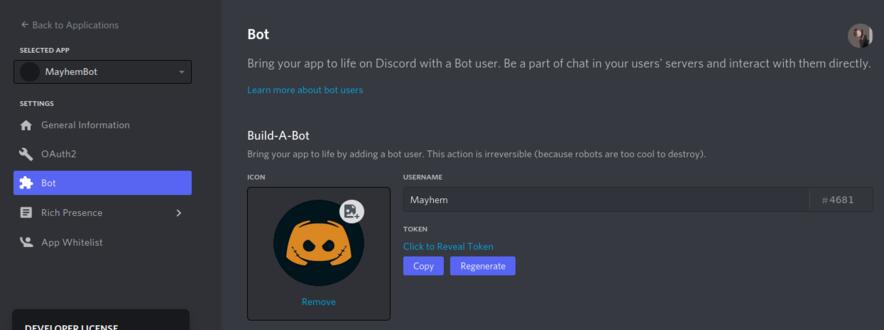 Created new bot and customized with a name and image icon